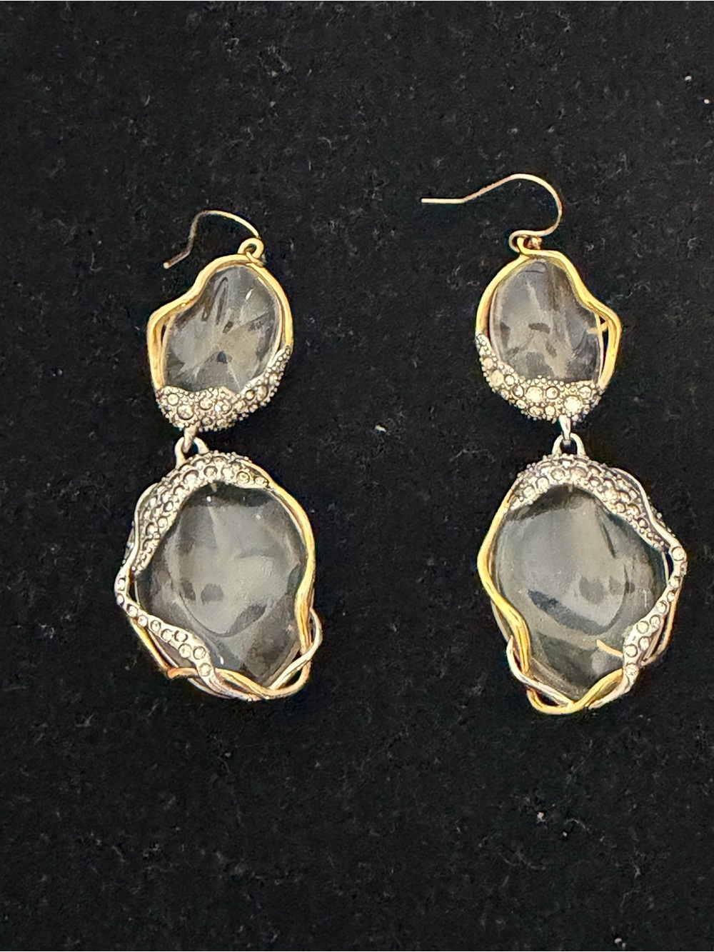 Alexis Bittar Two-Tone Lucite Stand & crystal Drop Earrings - Gold & Silver